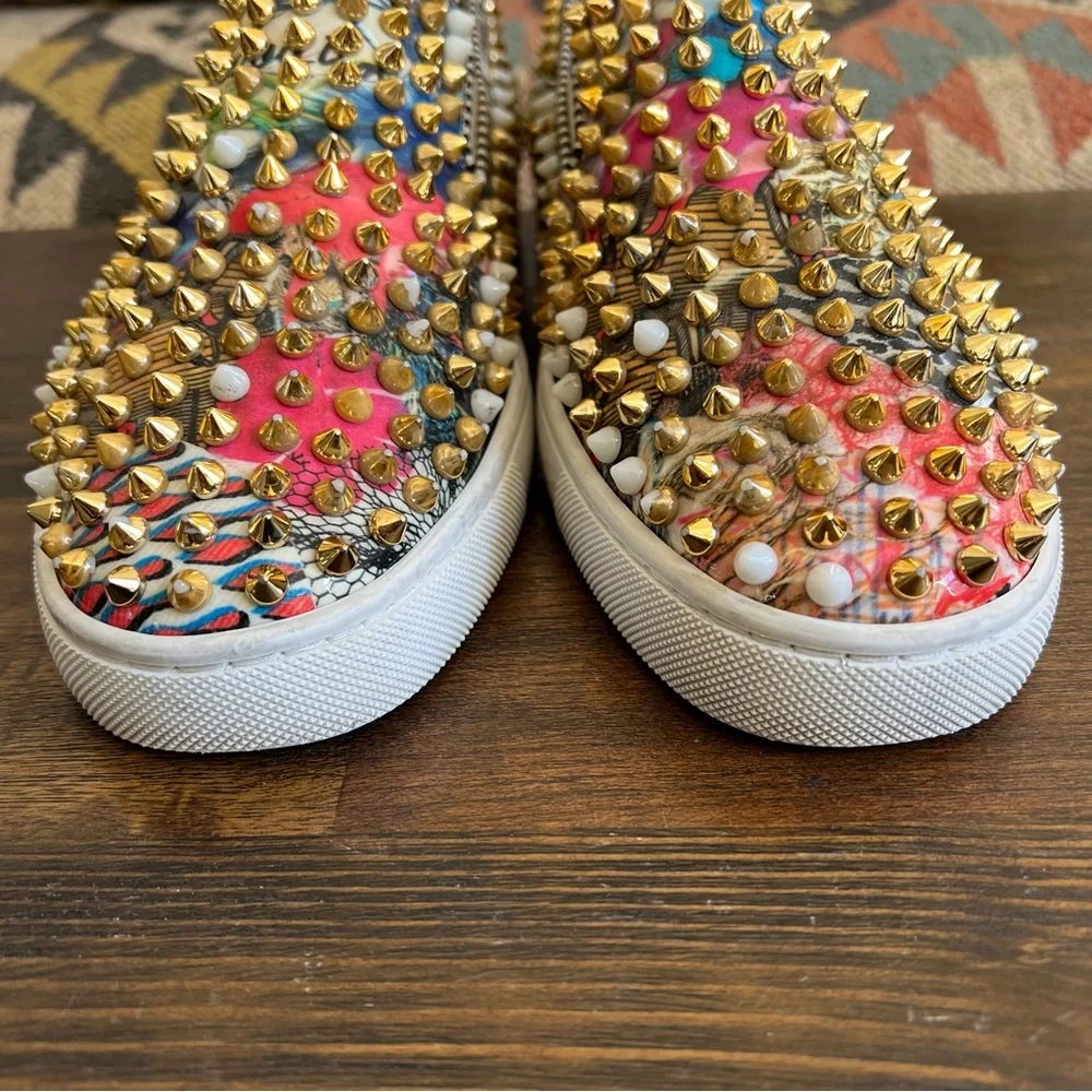Christian Louboutin Gold Spikes Multicolor Mens (Unisex) Loafers EU40